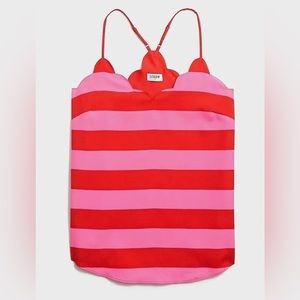 J. Crew Striped Scalloped Cami Top Size 14 Red / Pink Lined